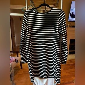LOFT Black and White Striped Long Sleeve Dress